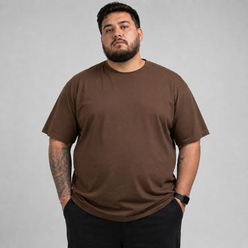 Camiseta Básica Plus Size 100% Algodão - Marrom